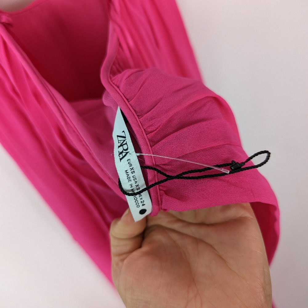 ZARA sz XS LIMITED Fuchsia Pink Voluminous Chiffon Maxi Cutout Open Back Dress - Picture 15 of 16